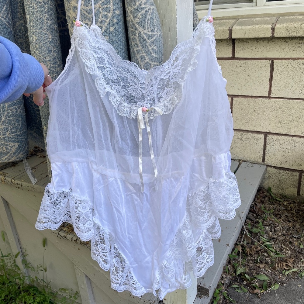 Vintage lacy white teddy